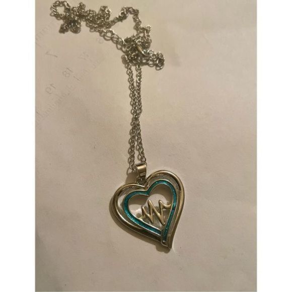 Blue OPAL ON SILVER HEARTBEAT NECKLACE - Picture 5 of 5